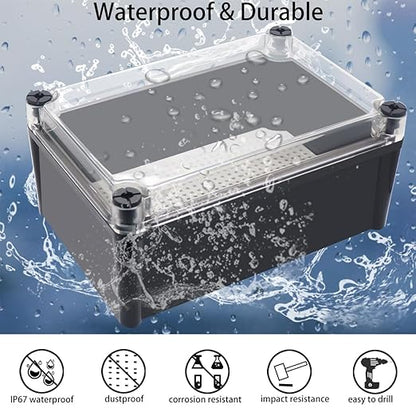 Junction Box, IP67 Waterproof ABS Black Project Box Clear Cover - Image 2