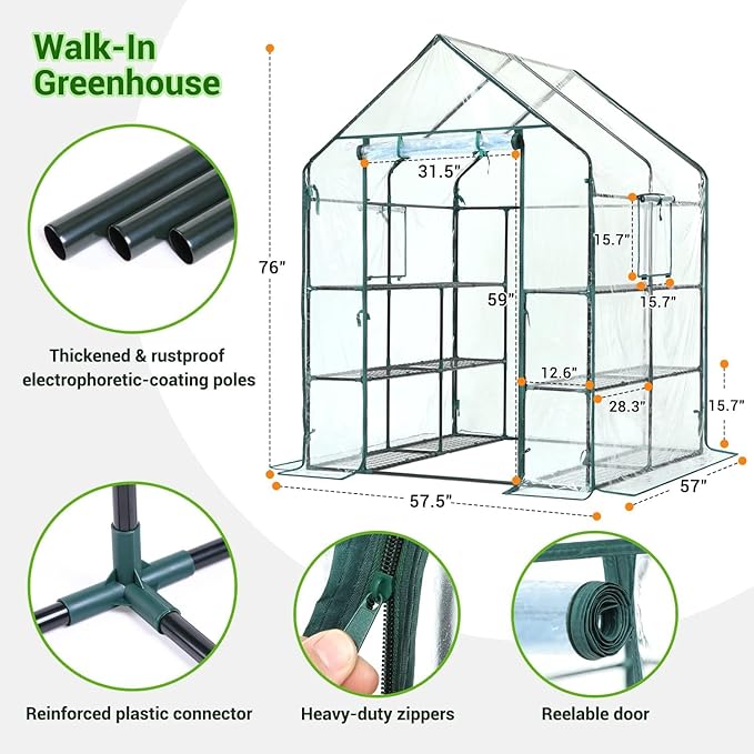 Ohuhu Plastic Greenhouse for Outdoors: Portable Walk in Plant Green House - Image 6