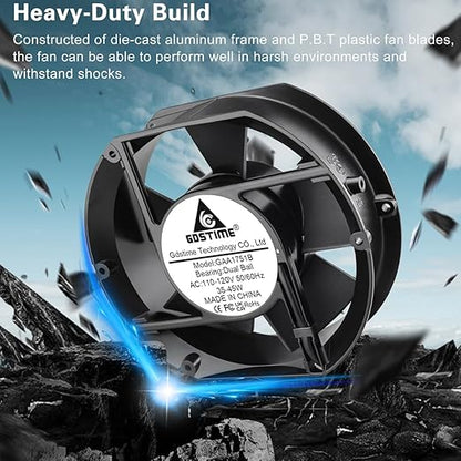 GDSTIME Axial Fan 17251, 110V 120V AC 172mm x 150mm x 51mm Dual Ball Bearing - Image 3