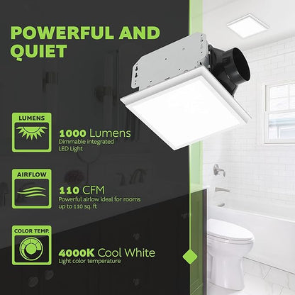 Homewerks 7141-110-G4 Bathroom Fan Integrated LED Light Ceiling Mount Exhaust - Image 3