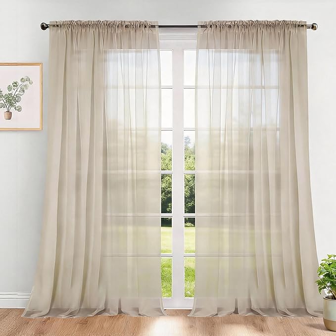 Dreaming Casa Solid Sheer Curtains 102 Inches Long Taupe Rod Pocket Voile by DreamingCasa