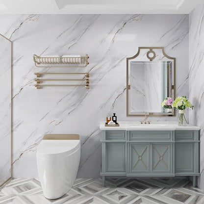 15.7"x196.8" Glossy Marble Countertop Peel and stick White Marble Contact Paper - Image 4