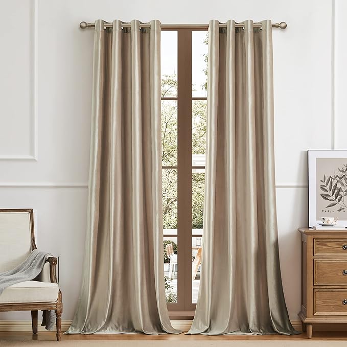 BULBUL Champagne Velvet Curtains 96 inches: Beige Luxury Elegant Living Room - Image 5