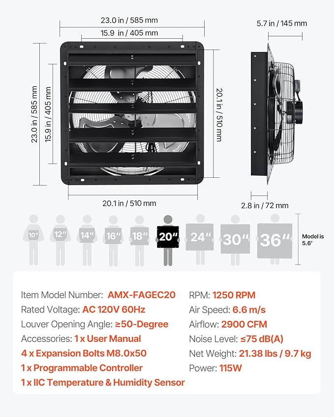 VEVOR 20 inch Exhaust Fan, Wall Mounted Attic Fan - Image 7