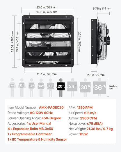 VEVOR 20 inch Exhaust Fan, Wall Mounted Attic Fan - Image 7