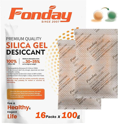 16Packs x 100Gram Fonday Rechargeable Silica Gel Desiccant Packets Food Grade by Fonday