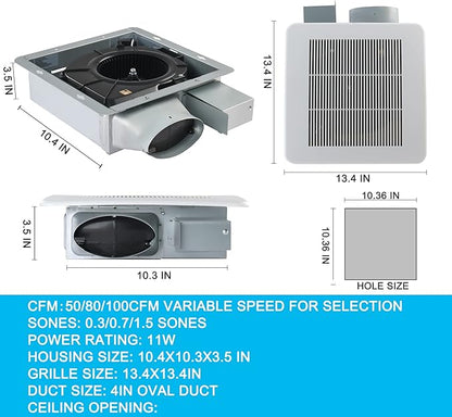 Tech Drive Bathroom fan 50-80-100 CFM DC Energy-Saving Motor, Very Quiet - Image 3