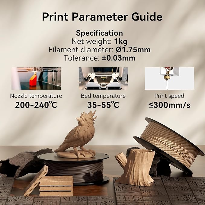 kexcelled Wood PLA Filament 1.75 mm, Real Wood PLA 3D Printer Filament - Image 7