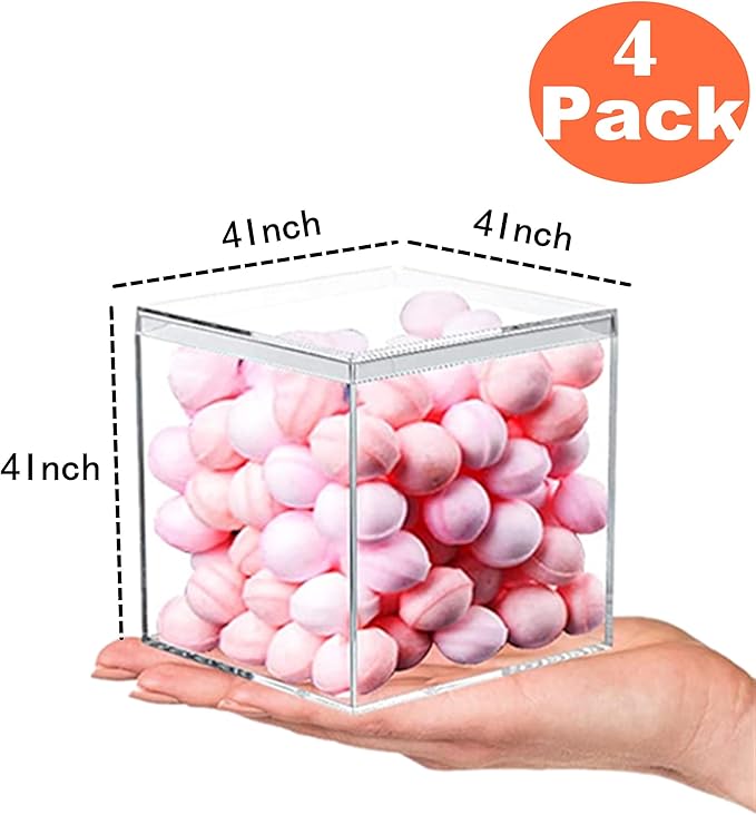 Acrylic Box with Lid 4 Pieces Clear Display Box Plastic Square Cube Wedding - Image 2