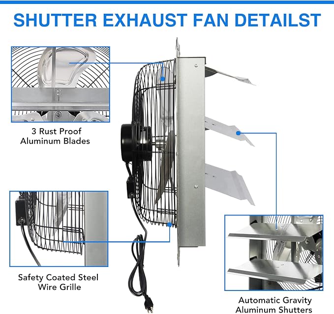 KEN BROWN 14 Inch Shutter Exhaust Fan, Gable Vent Fan, Wall Mount Ventilation - Image 7