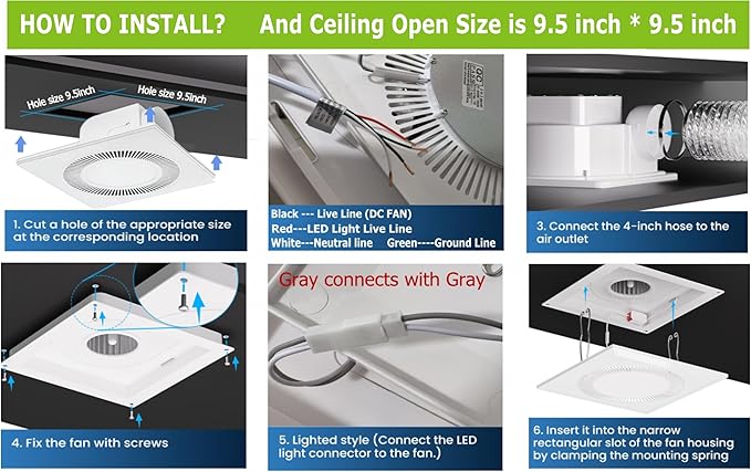 Bathroom Exhaust Fan with Light DC Energy-Saving Bathroom Ventilation Fan - Image 4