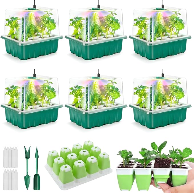 Seed Starter Tray with Grow Light, 72 Cells Indoor Seed Starter Kit, Flexible by Ryscam