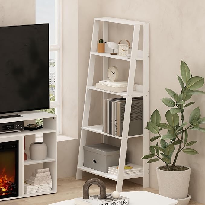Furinno Ladder Book Shelf, 5-Tier Ladder Shelf, Display Storage Shelves - Image 2