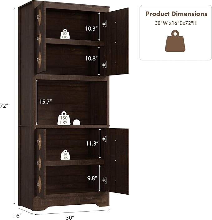 Garvee 72" Tall Pantry Cabinet, Kitchen Hutch Storage Cabinet - Image 2