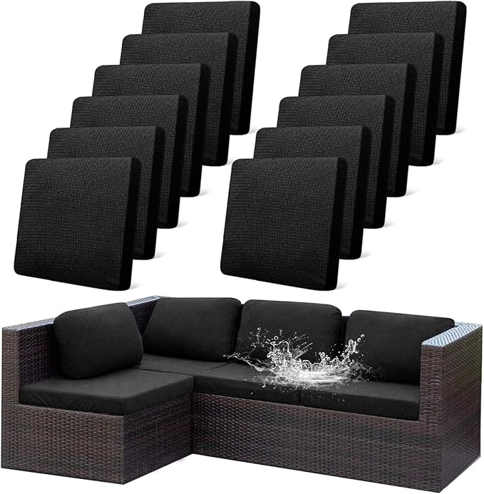 12Pcs Outdoor Stretch Cushion Covers, Waterproof Outdoor Chair Cushion Covers by CALBODE