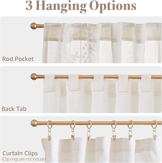 jinchan Belrose Linen Floral Cafe Curtains 45 Inch Length Embroidered Farmhouse - Image 7
