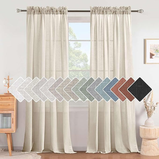 H.VERSAILTEX Natural Linen Rod Pocket Curtains 84 Inch Length by HVERSAILTEX