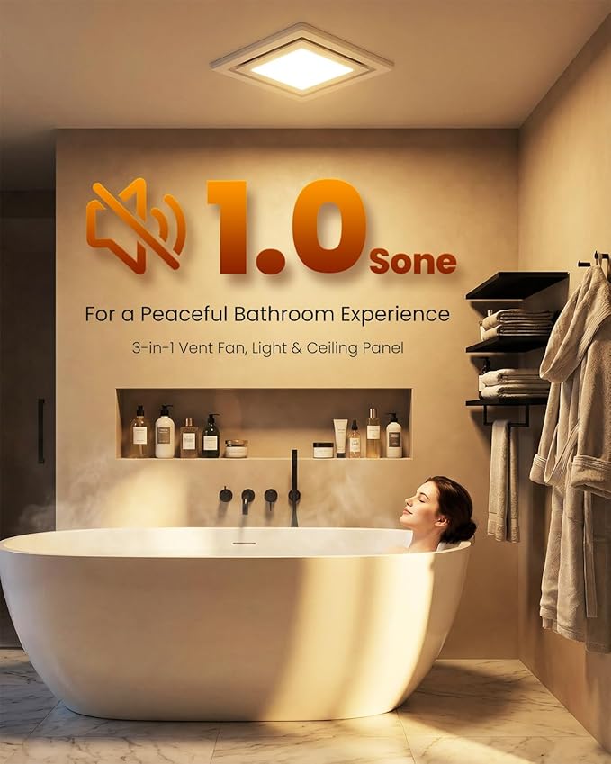 Bathroom Exhaust Fan with Light, 110 CFM 1.0 Sone Quiet Ceiling Mount Exhaust - Image 5