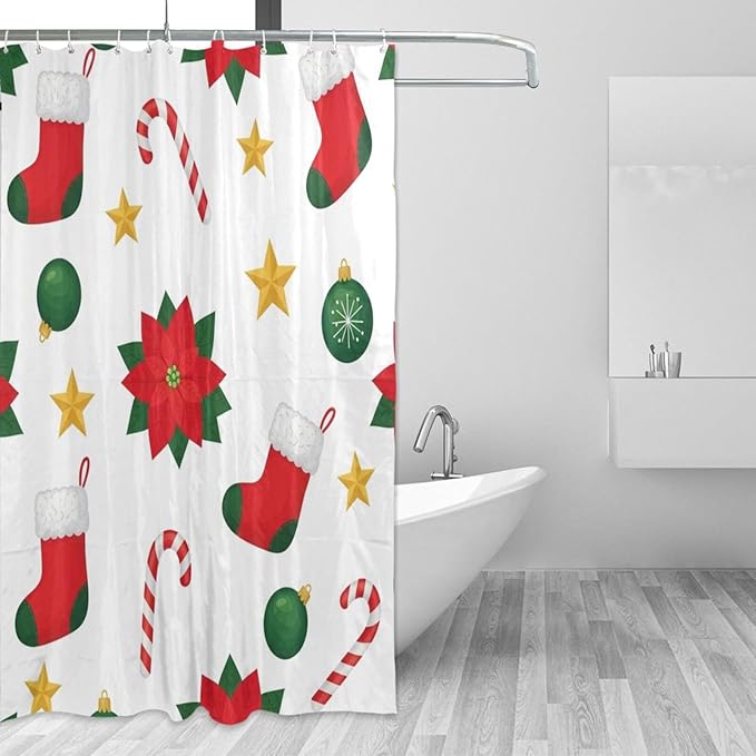 Red Stocking Christmas Shower Curtain Liner 72×72 inch by Unknown