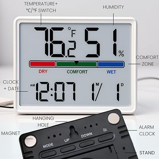 Digital Hygrometer Indoor Thermometer, Clock - Image 3