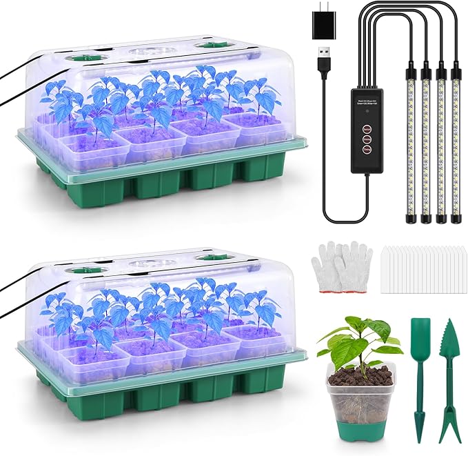 BlumWay Seed Starter Tray with Grow Light, 24 Pack 2.9 inch Reuseable Clear by BlumWay