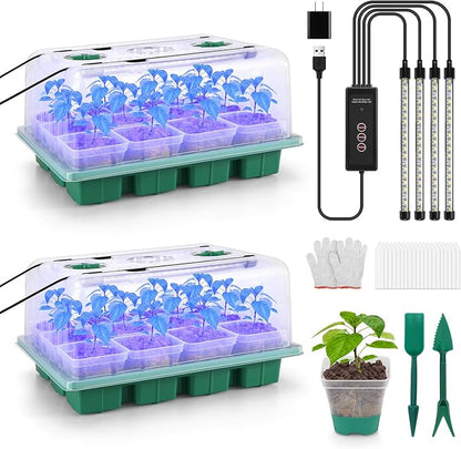 BlumWay Seed Starter Tray with Grow Light, 24 Pack 2.9 inch Reuseable Clear by BlumWay