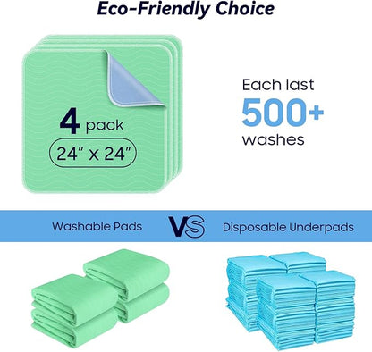 4 Pack 24” x 24” Extra Heavy Absorbency Washable Underpads, Waterproof Nursing - Image 6