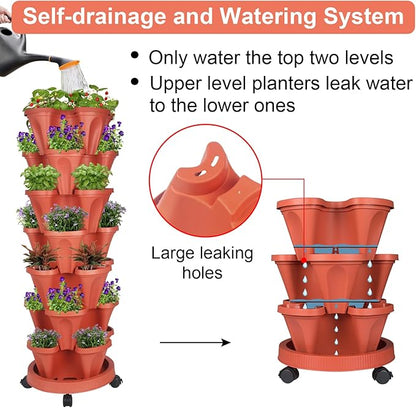 GameXcel Vertical Planter 7 Tier Stackable Planters Garden Planters Strawberry - Image 4