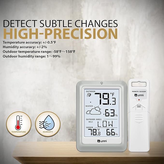 Indoor Outdoor Thermometer Hygrometer Wireless Weather Station, Temperature - Image 4