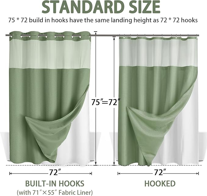 No Hook Shower Curtain and Liner Set, Hotel Waffle Shower Curtain - Image 6