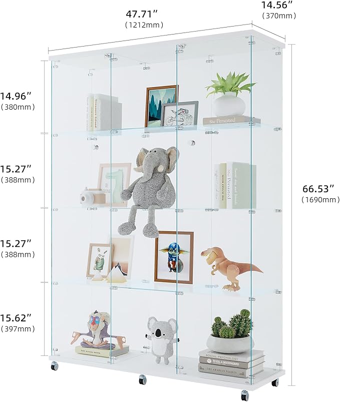 Yoluckea 4 Shelves Glass Display Cabinet Extra Large, Curio Collection Glass - Image 2