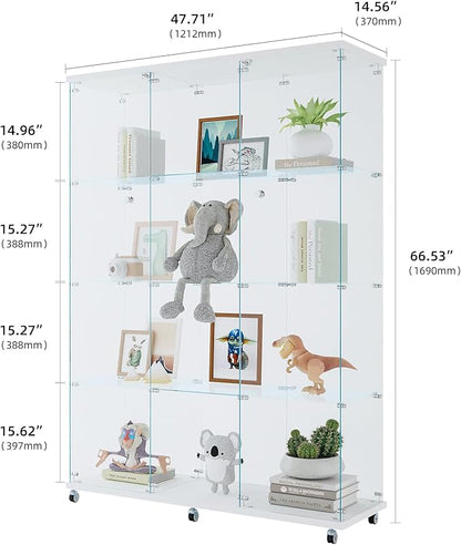 Yoluckea 4 Shelves Glass Display Cabinet Extra Large, Curio Collection Glass - Image 2