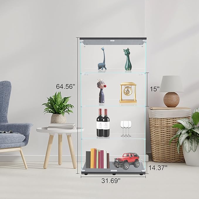 Yoluckea 4 Shelves Glass Display Cabinet - Image 2
