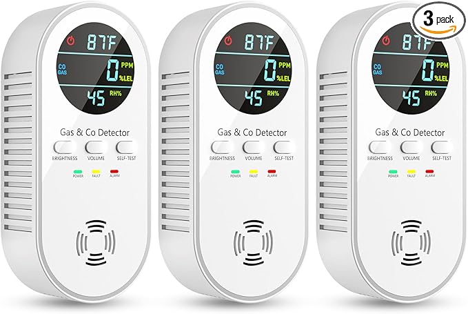 5-in-1 Carbon Monoxide Detectors, Natural Gas Leak Detector, Plug-in & Battery by VilfeLLC