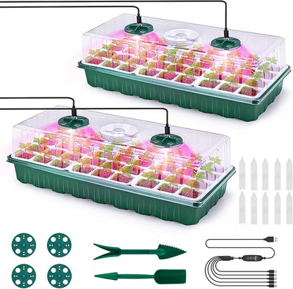 2 Packs Seed Starter Tray with Grow Lights, 72 Cells Silicone Seed Starter Kits by Pattiumo