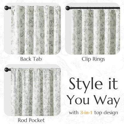 jinchan 95% Blackout Floral Curtains 63 Inch Length, Printed Flower Sage Green - Image 4