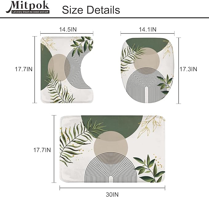 4 PCS Green Boho 72Wx72H Shower Curtain Set Abstract Gold Grey Modern - Image 5