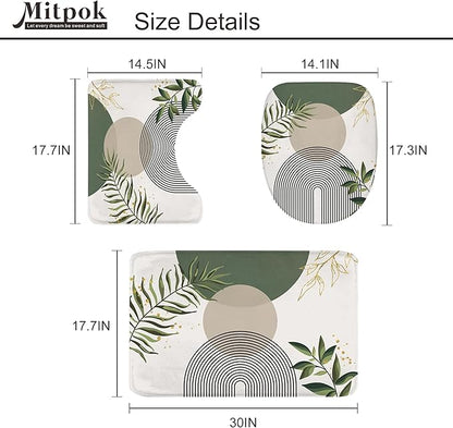 4 PCS Green Boho 72Wx72H Shower Curtain Set Abstract Gold Grey Modern - Image 5