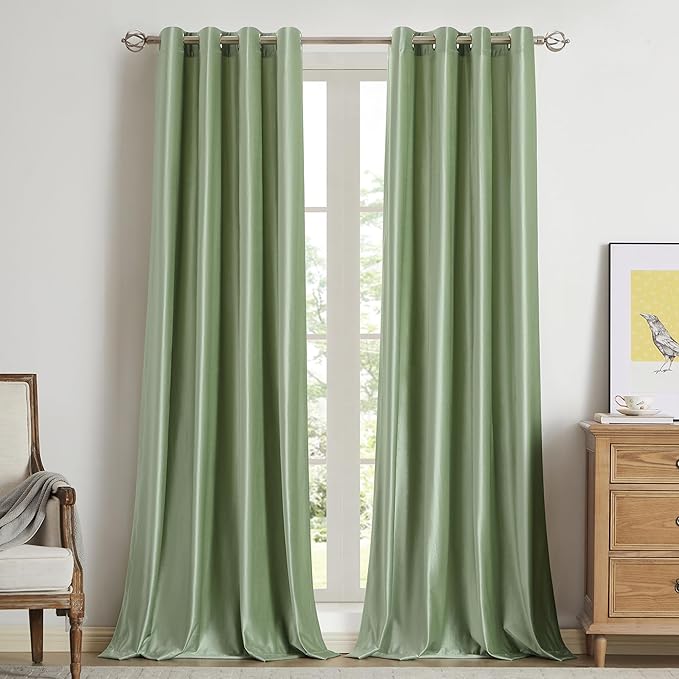 BULBUL Sage Green Velvet Curtains 84 inches Luxury Elegant Living Room Curtain by ModernShinyVelvetCurtains