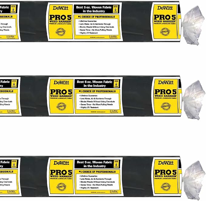 Dewitt 3-Pack Pro-5 Weed Barrier Fabric 5 oz, 6 x 250 Feet – Heavy-Duty Woven by DeWitt