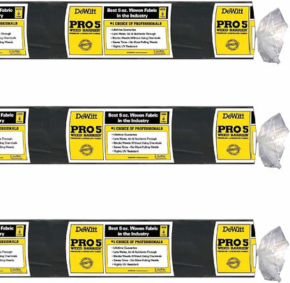Dewitt 3-Pack Pro-5 Weed Barrier Fabric 5 oz, 6 x 250 Feet – Heavy-Duty Woven by DeWitt