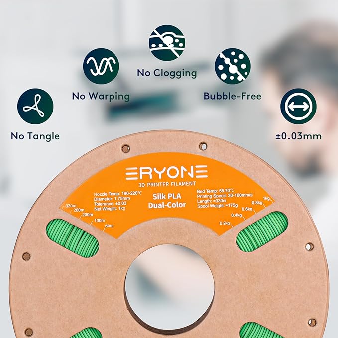 ERYONE Silk Dual Color PLA Filament 3D Printer 1.75mm +/- 0.03mm, Bicolor Two - Image 4