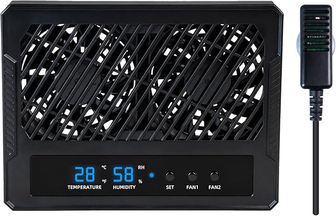 Reptile Dual-Head Temperature & Humidity Fan – Quiet Automatic Climate Control by LURMMUE
