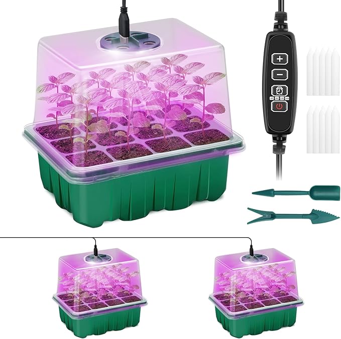 Seed Starter Tray with Plant Light, 2 Pack Grow Lights by Qoolife-US