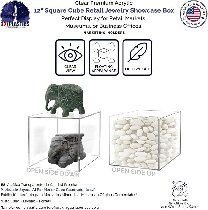 2 Pack 12 Inch Clear Acrylic Display Versatile Square No Lid Plexiglass Retail - Image 2