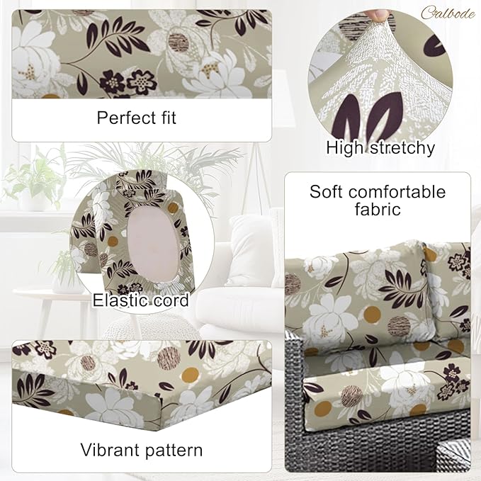 8 Pcs Waterproof Patio Cushion Covers, Floral Printed Stretch Outdoor Sofa Cover - Image 3