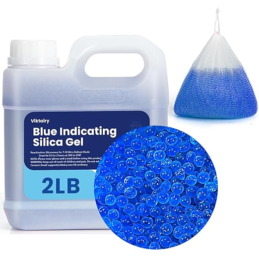 2LBS Desiccant Beads, Premium Blue Indicating Reusable Silica Gel Beads Bulk by Viktairy