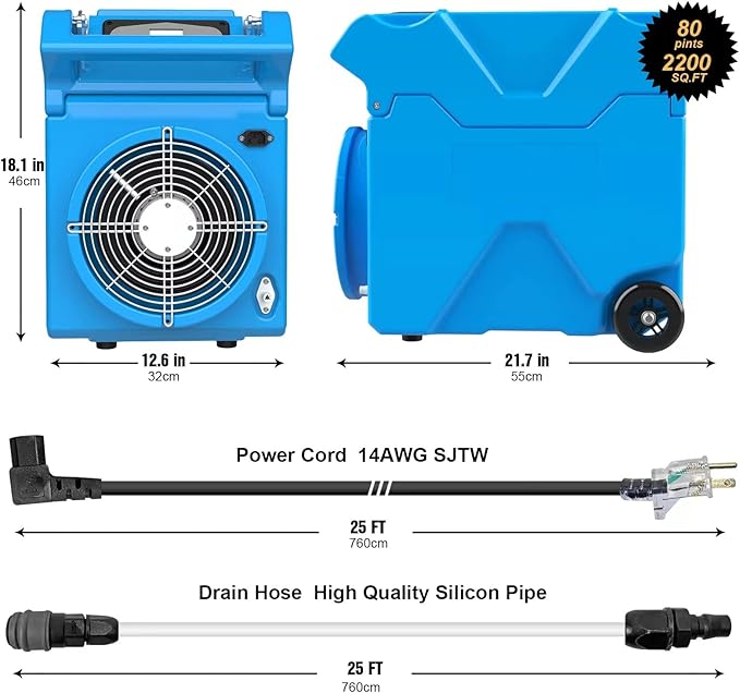 Mounto 150pints Commercial LGR Dehumidifier w/Handle and Wheels - Image 5