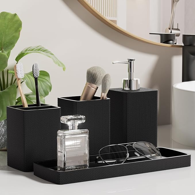 Black Bathroom Set, Bath Towel Set, Natural Loofah Sponge, Soap Dispenser - Image 7