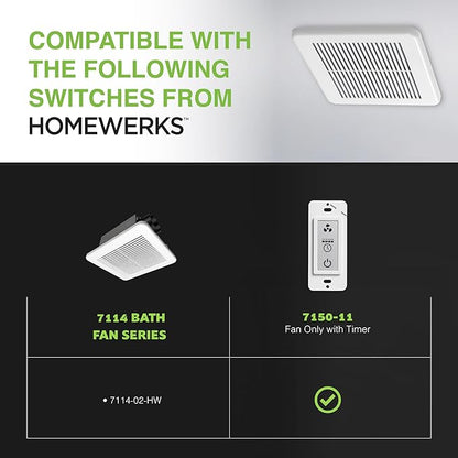Homewerks 7114-02-HW DC Bathroom Fan 50-CFM 1.0 Sone White Ventilation Fan - Image 8